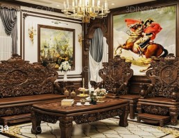 صحنه داخلی سالن نشیمن+آشپزخانه کلاسیک