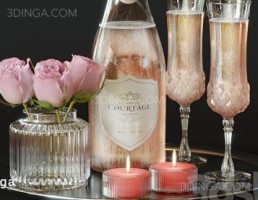 بطری نوشیدنی با گل رز