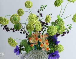 گلدان + گل یاس خوشه ایی