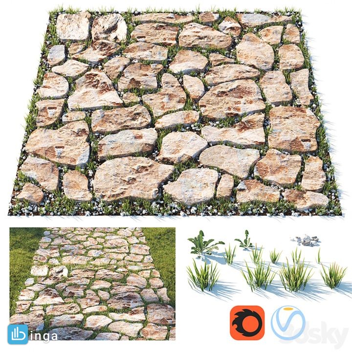سنگفرش پیاده رو با چمن