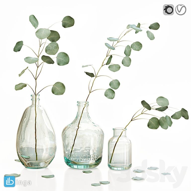 مدل سه بعدی گلدان + شاخه گل
