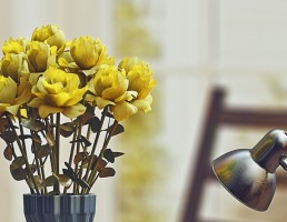 گلدان + گل رز + آباژور + کتاب
