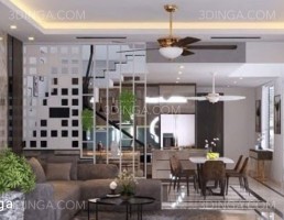 صحنه داخلی اتاق نشیمن + آشپزخانه برای اسکچاپ