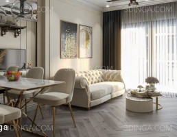 صحنه داخلی اتاق نشیمن + آشپزخانه برای اسکچاپ