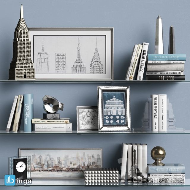 قفسه کتاب + وسایل تزیینی