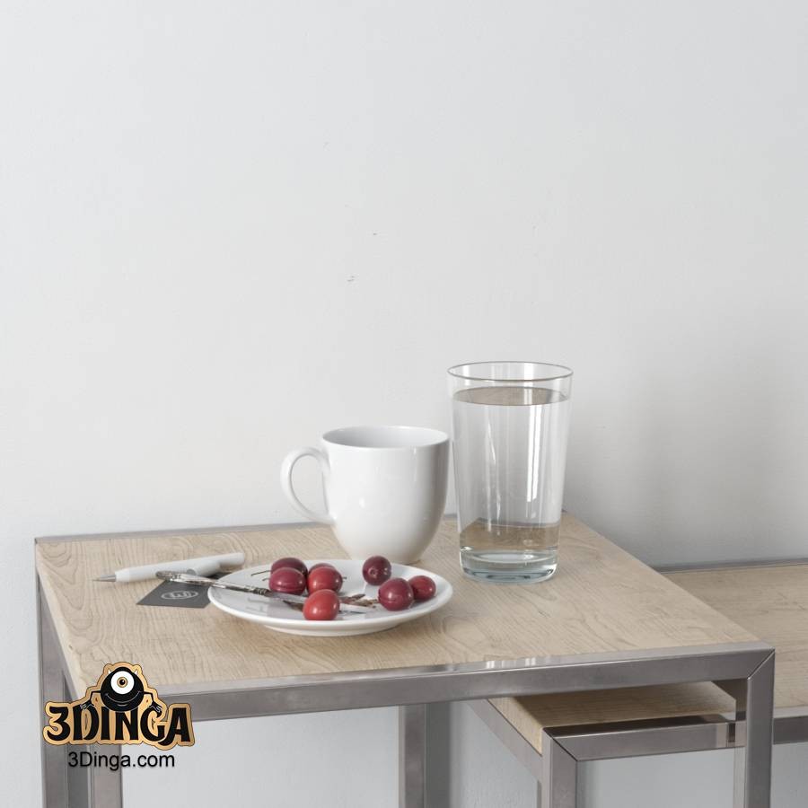 میز + لیوان  + بشقاب میوه