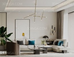 صحنه داخلی اتاق نشیمن سبک مدرن