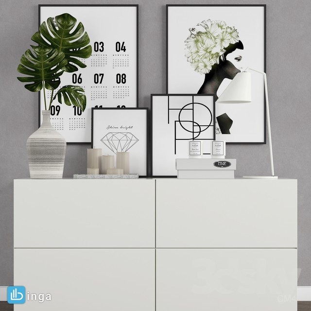 قفسه کتاب + وسایل تزیینی