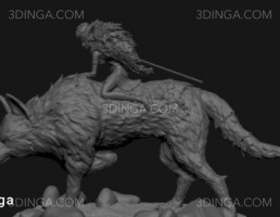 مجسمه ی کاراکتر دختر گرگ سوار برای چاپ سه بعدی
