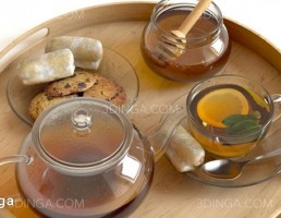 سینی چای و عسل صبحانه