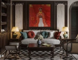 صحنه داخلی اتاق نشیمن + آشپزخانه