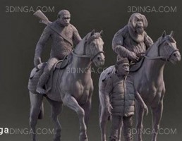 مجسمه کاراکتر میمون های سوار بر اسب برای چاپ سه بعدی