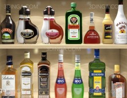 بار چوبی + بطری نوشیدنی