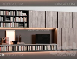 دکور چوبی تلویزیون با قفسه کتاب