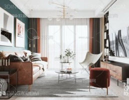 صحنه داخلی اتاق نشیمن+ ناهارخوری سبک مینیمالیستی مدرن