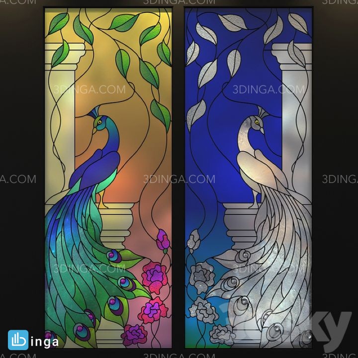 تابلو طاووس شیشه ای رنگ آمیزی