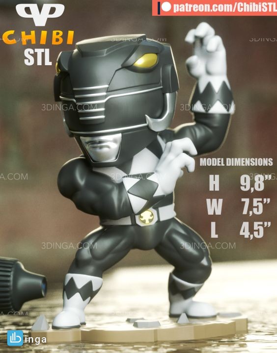 کاراکتر کارتونی Black Ranger Chibi برای چاپ سه بعدی