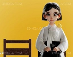کاراکتر کارتونی دختر نسشته برای چاپ سه بعدی
