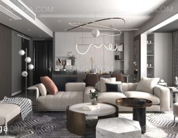 صحنه داخلی اتاق نشیمن سبک مدرن