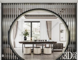 صحنه داخلی اتاق چای سبک چینی