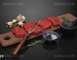تخته برش + گوشت + سیر