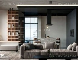صحنه داخلی اتاق نشیمن _ آشپزخانه برای اسکچاپ