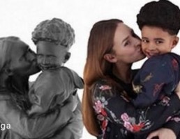 کاراکتر زن در حال بغل کردن کودک