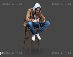 کاراکتر مردی با دوربین که روی چهارپایه نشسته