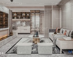 صحنه داخلی اتاق نشیمن سبک مدرن