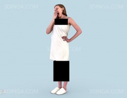 کاراکتر دختر ایستاده با حوله در حال جمیازه کشیدن