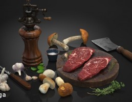 تخته برش + گوشت + قارچ