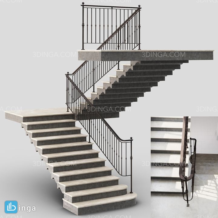 پله کلاسیک با نرده آهنی