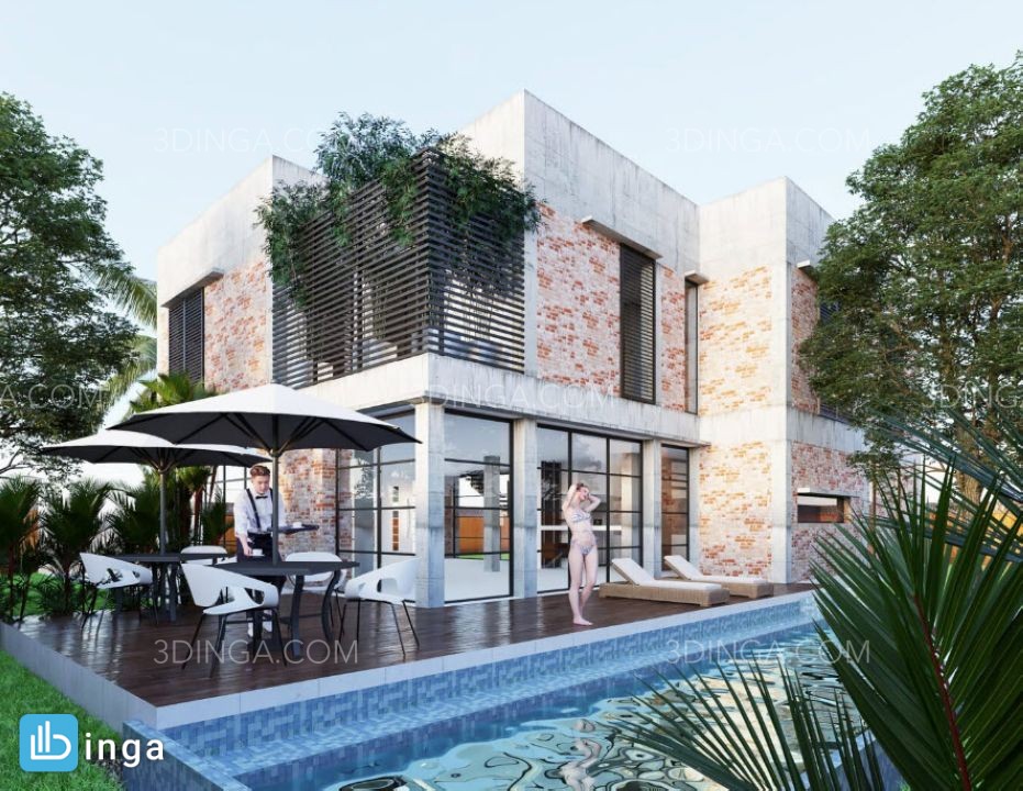 صحنه بیرونی خانه ویلایی برای اسکچاپ